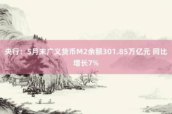 央行：5月末广义货币M2余额301.85万亿元 同比增长7%